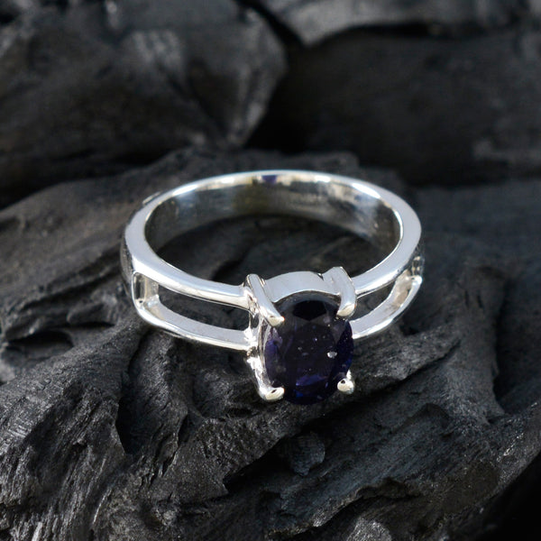 Iolite Solitaire French 92.5 Silver Blue Gemstones Tiny Abstract Ring Jewelry