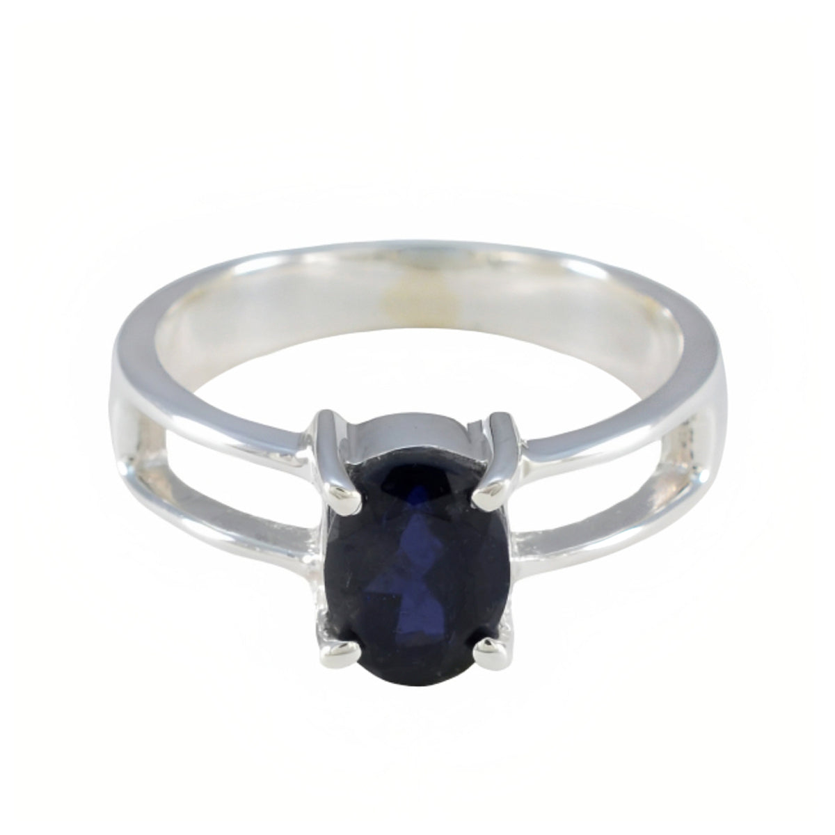 Iolite Solitaire French 92.5 Silver Blue Gemstones Tiny Abstract Ring Jewelry メイン画像