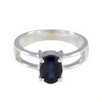 Iolite Solitaire French 92.5 Silver Blue Gemstones Tiny Abstract Ring Jewelry
