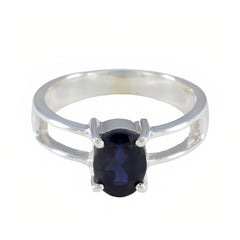 Iolite Solitaire French 92.5 Silver Blue Gemstones Tiny Abstract Ring Jewelry
