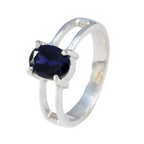 Iolite Solitaire French 92.5 Silver Blue Gemstones Tiny Abstract Ring Jewelry