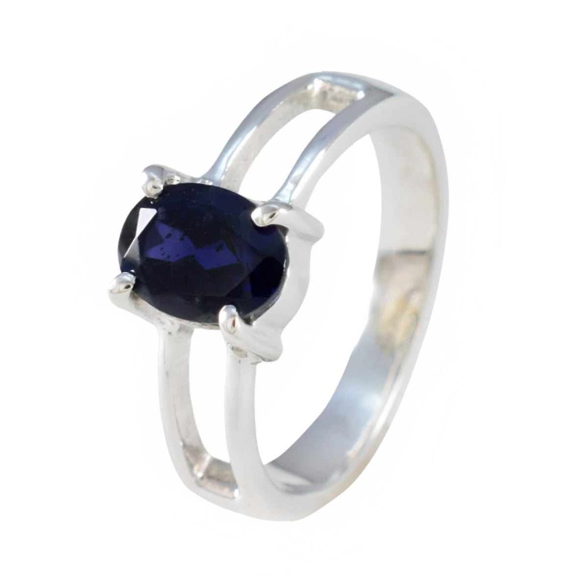 Iolite Solitaire French 92.5 Silver Blue Gemstones Tiny Abstract Ring Jewelry