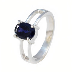 Iolite Solitaire French 92.5 Silver Blue Gemstones Tiny Abstract Ring Jewelry