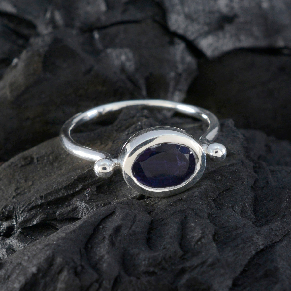 Iolite Solitaire American Sterling Silver Blue Gemstones Dainty Trendy Ring Jewelry