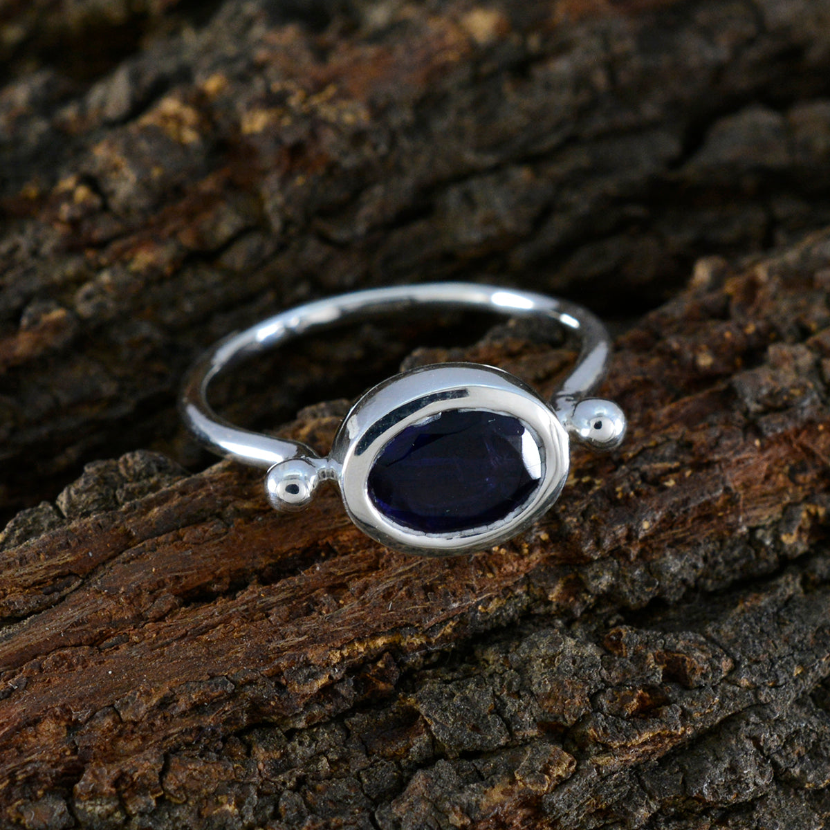 Iolite Solitaire American Sterling Silver Blue Gemstones Dainty Trendy Ring Jewelry