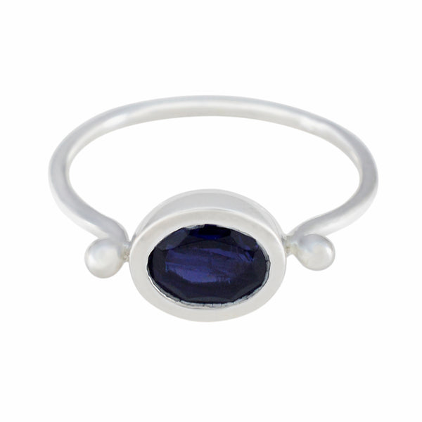 Iolite Solitaire American Sterling Silver Blue Gemstones Dainty Trendy Ring Jewelry