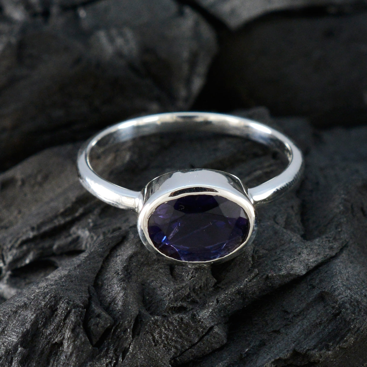 Iolite Solitaire Turkish 925 Sterling Silver Blue Gems Dainty Abstract Ring Jewellery