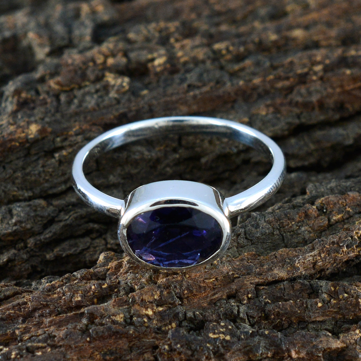 Iolite Solitaire Turkish 925 Sterling Silver Blue Gems Dainty Abstract Ring Jewellery
