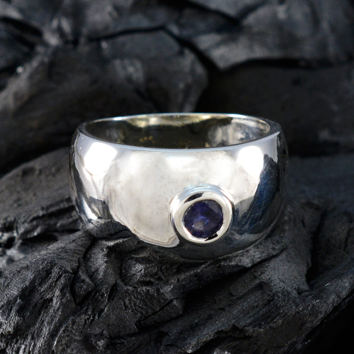 Iolite Solitaire Egyptian Silver Blue Gemstones Eye catching Abstract Ring Jewelry