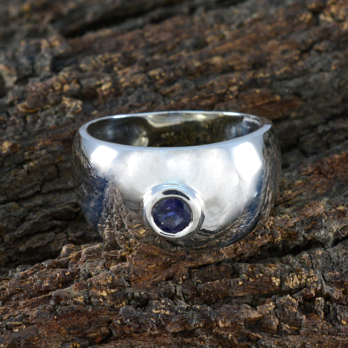 Iolite Solitaire Egyptian Silver Blue Gemstones Eye catching Abstract Ring Jewelry