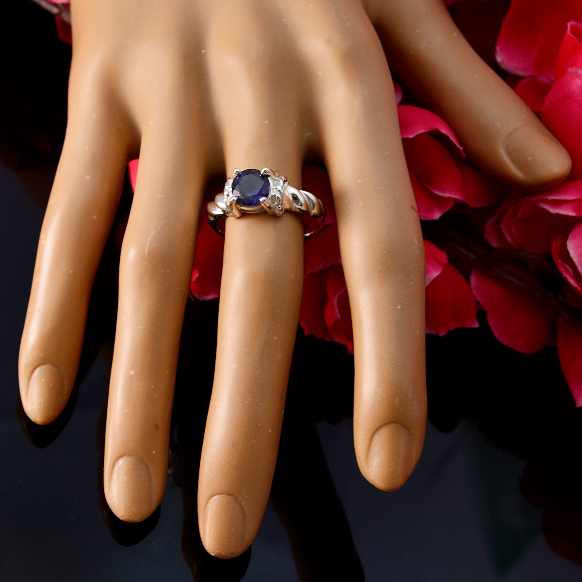 Iolite Solitaire Indian Silver Blue Gemstones Slim Contemporary Ring Jewellery