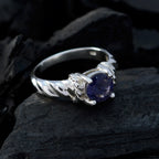 Iolite Solitaire Indian Silver Blue Gemstones Slim Contemporary Ring Jewellery