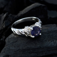 Iolite Solitaire Indian Silver Blue Gemstones Slim Contemporary Ring Jewellery