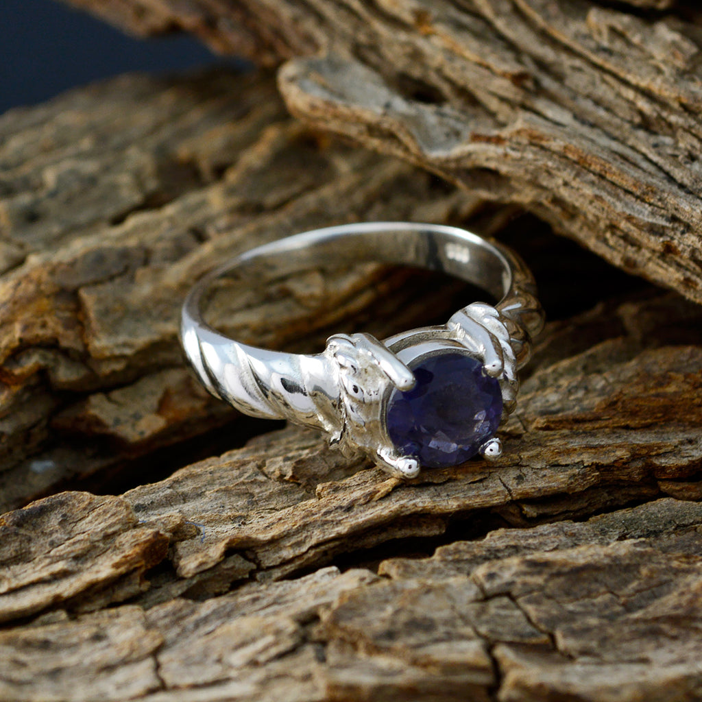 Iolite Solitaire Indian Silver Blue Gemstones Slim Contemporary Ring Jewellery