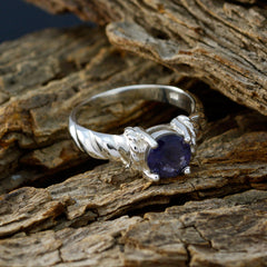 Iolite Solitaire Indian Silver Blue Gemstones Slim Contemporary Ring Jewellery