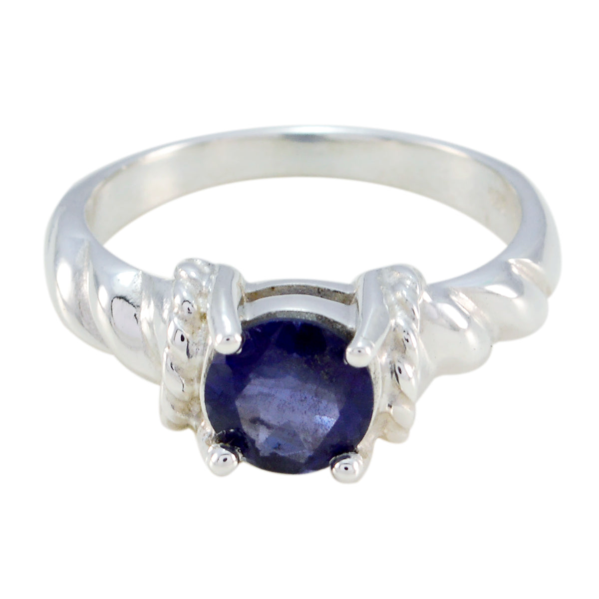 Iolite Solitaire Indian Silver Blue Gemstones Slim Contemporary Ring Jewellery