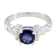 Iolite Solitaire Indian Silver Blue Gemstones Slim Contemporary Ring Jewellery