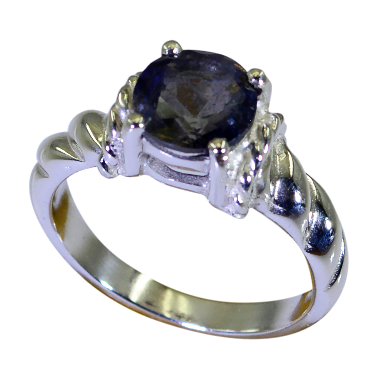 Iolite Solitaire Indian Silver Blue Gemstones Slim Contemporary Ring Jewellery