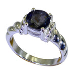 Iolite Solitaire Indian Silver Blue Gemstones Slim Contemporary Ring Jewellery