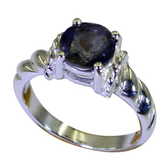 Iolite Solitaire Indian Silver Blue Gemstones Slim Contemporary Ring Jewellery