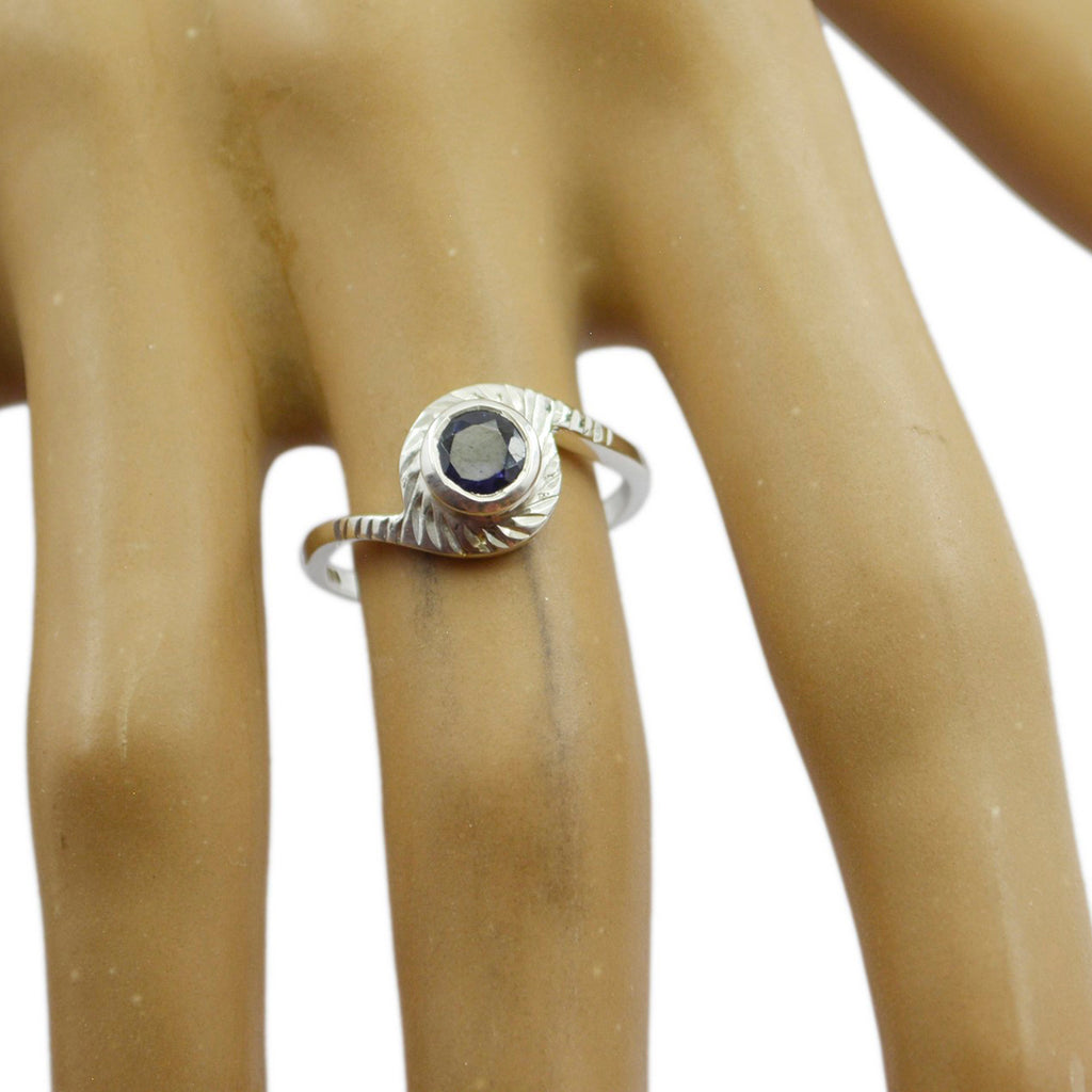 Iolite Solitaire Korean 925 Sterling Silver Blue Gems Dainty Feminine Ring Jewellery