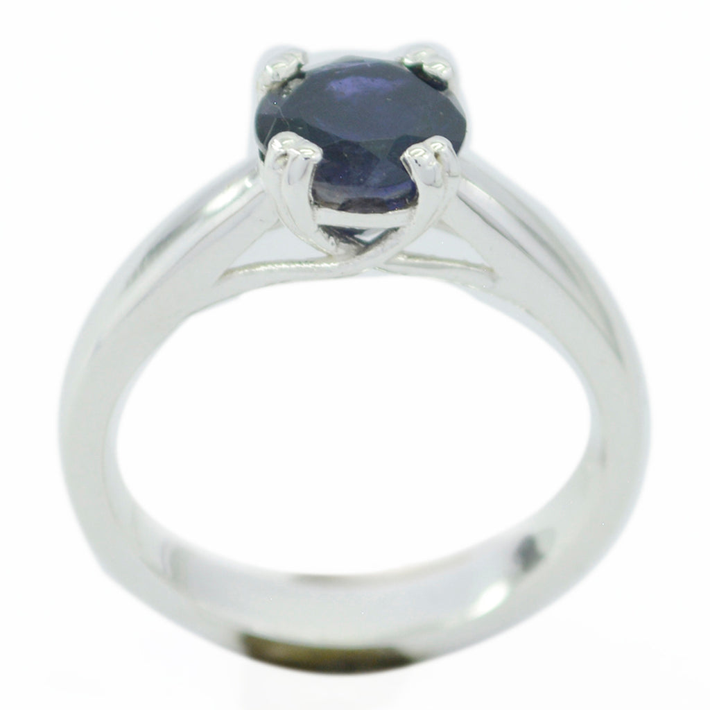 Iolite Solitaire French 925 Sterling Silver Blue Gemstones Tiny Contemporary Ring Jewellery