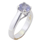 Iolite Solitaire French 925 Sterling Silver Blue Gemstones Tiny Contemporary Ring Jewellery