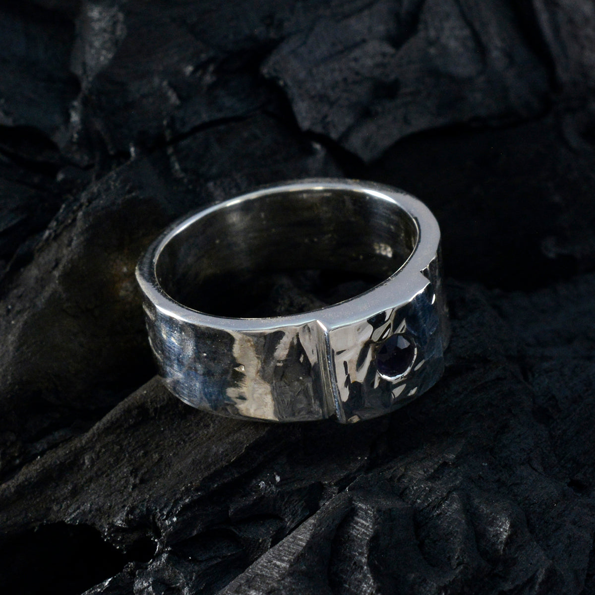 Iolite Solitaire German 92.5 Silver Blue Gemstone Essential  Signet Band Jewellery