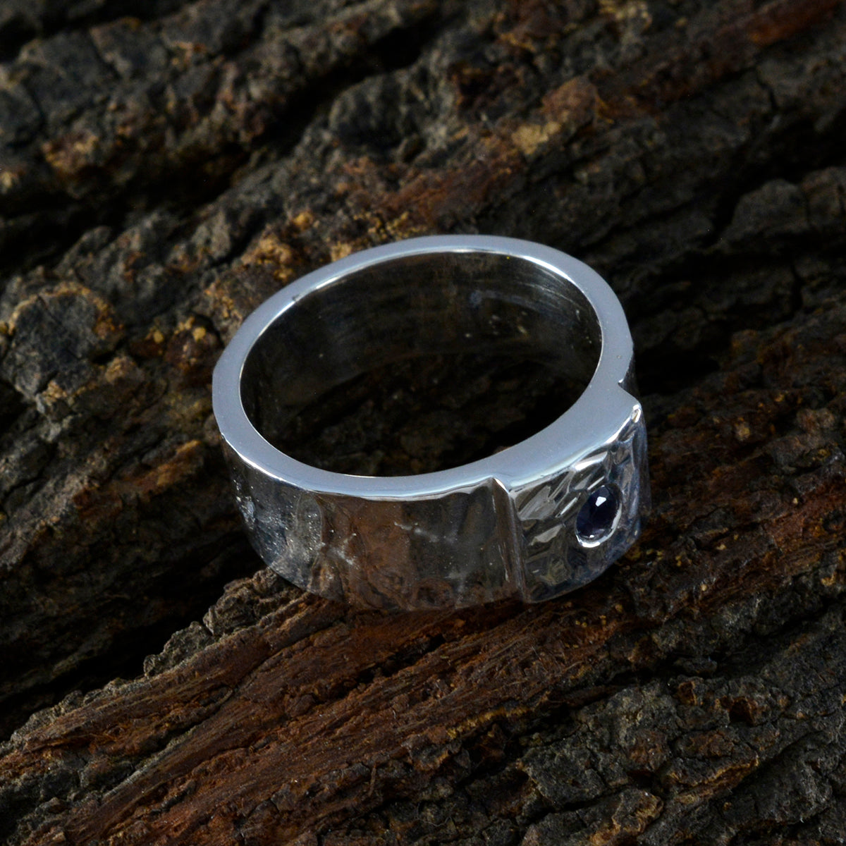 Iolite Solitaire German 92.5 Silver Blue Gemstone Essential  Signet Band Jewellery