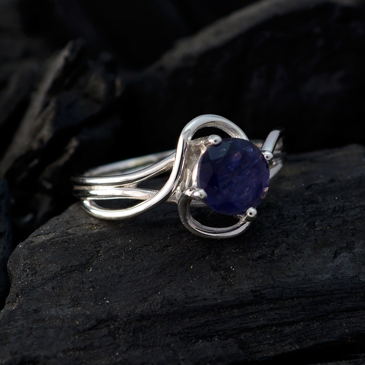 Iolite Solitaire Turkish 925 Silver Blue Gemstone Delicate Glamorous Ring Jewellery