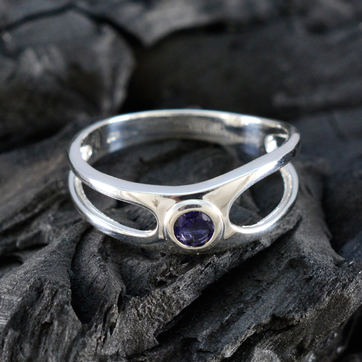 Iolite Solitaire Turkish Sterling Silver Blue Gems Whisper thin Feminine Ring Jewellery