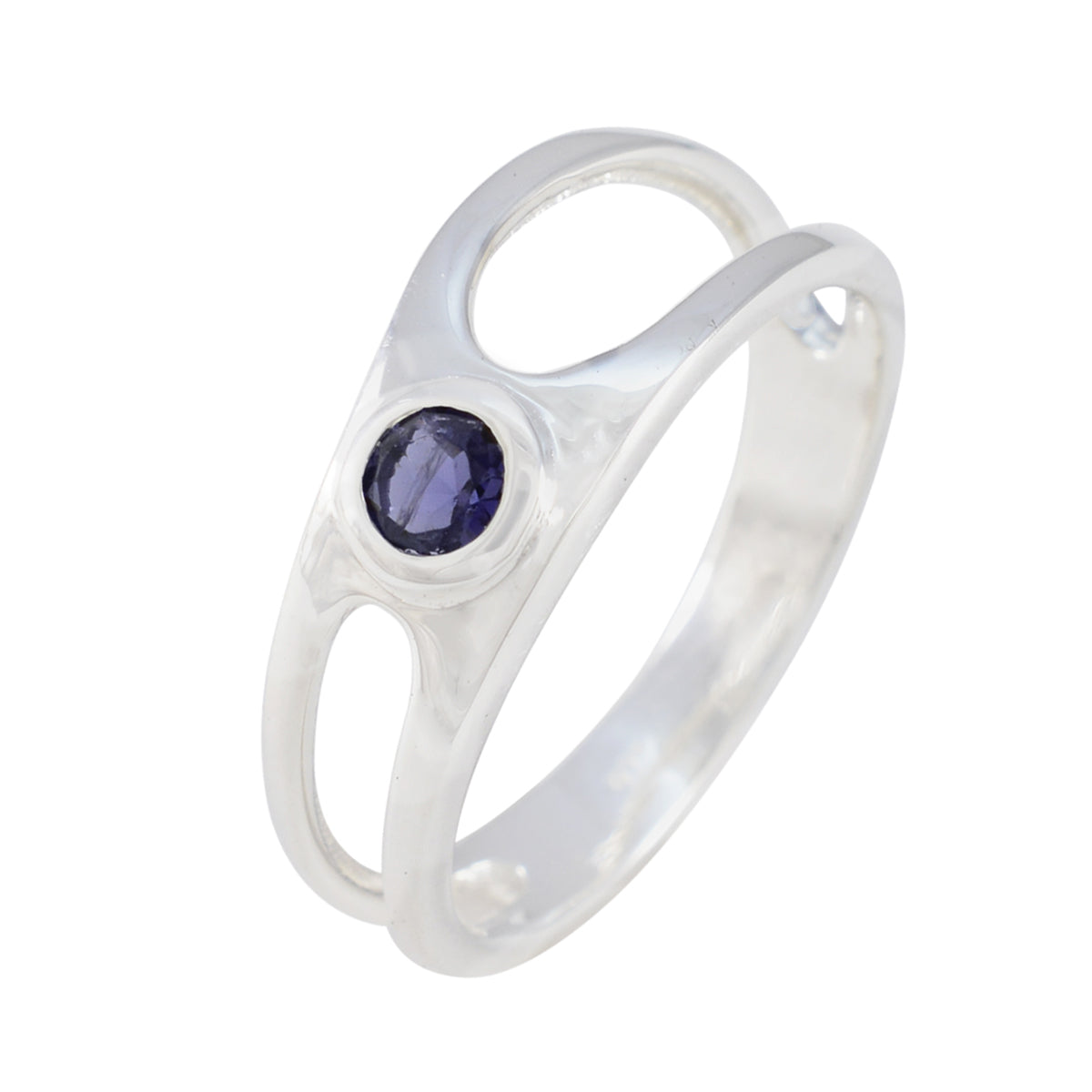 Anillo femenino ultrafino de iolita en plata de ley turca con gemas azules. Imagen secundaria del producto