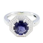 Iolite Solitaire Turkish 92.5 Silver Blue Gemstone Whisper thin Modern Ring Jewelry