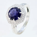 Iolite Solitaire Turkish 92.5 Silver Blue Gemstone Whisper thin Modern Ring Jewelry