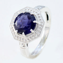 Iolite Solitaire Turkish 92.5 Silver Blue Gemstone Whisper thin Modern Ring Jewelry