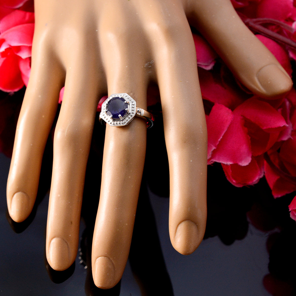 Iolite Solitaire Turkish 92.5 Silver Blue Gemstone Whisper thin Modern Ring Jewelry