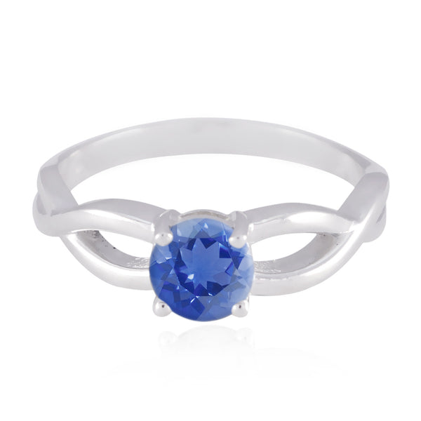 Iolite Solitaire Japanese Sterling Silver Blue Gemstone Whisper thin Trendy Ring Jewellery