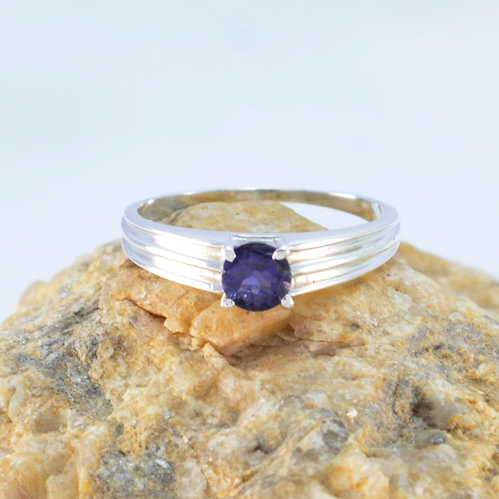 Iolite Solitaire Korean 925 Silver Blue Gems Dainty Trendy Ring Jewelry
