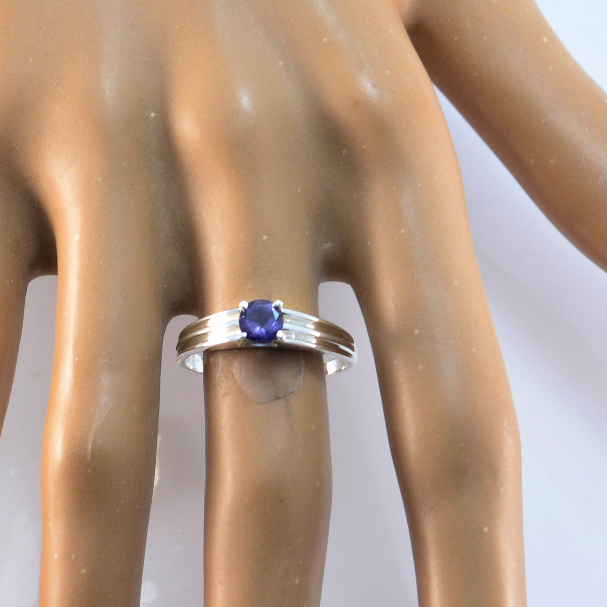 Iolite Solitaire Korean 925 Silver Blue Gems Dainty Trendy Ring Jewelry
