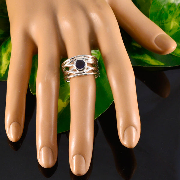 Iolite Solitaire Latin American 925 Silver Blue Gemstones Eye catching Rope Wire Band Jewelry