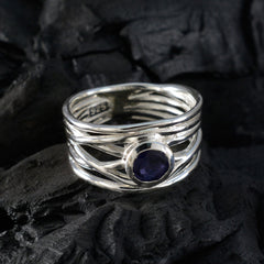 Iolite Solitaire Latin American 925 Silver Blue Gemstones Eye catching Rope Wire Band Jewelry