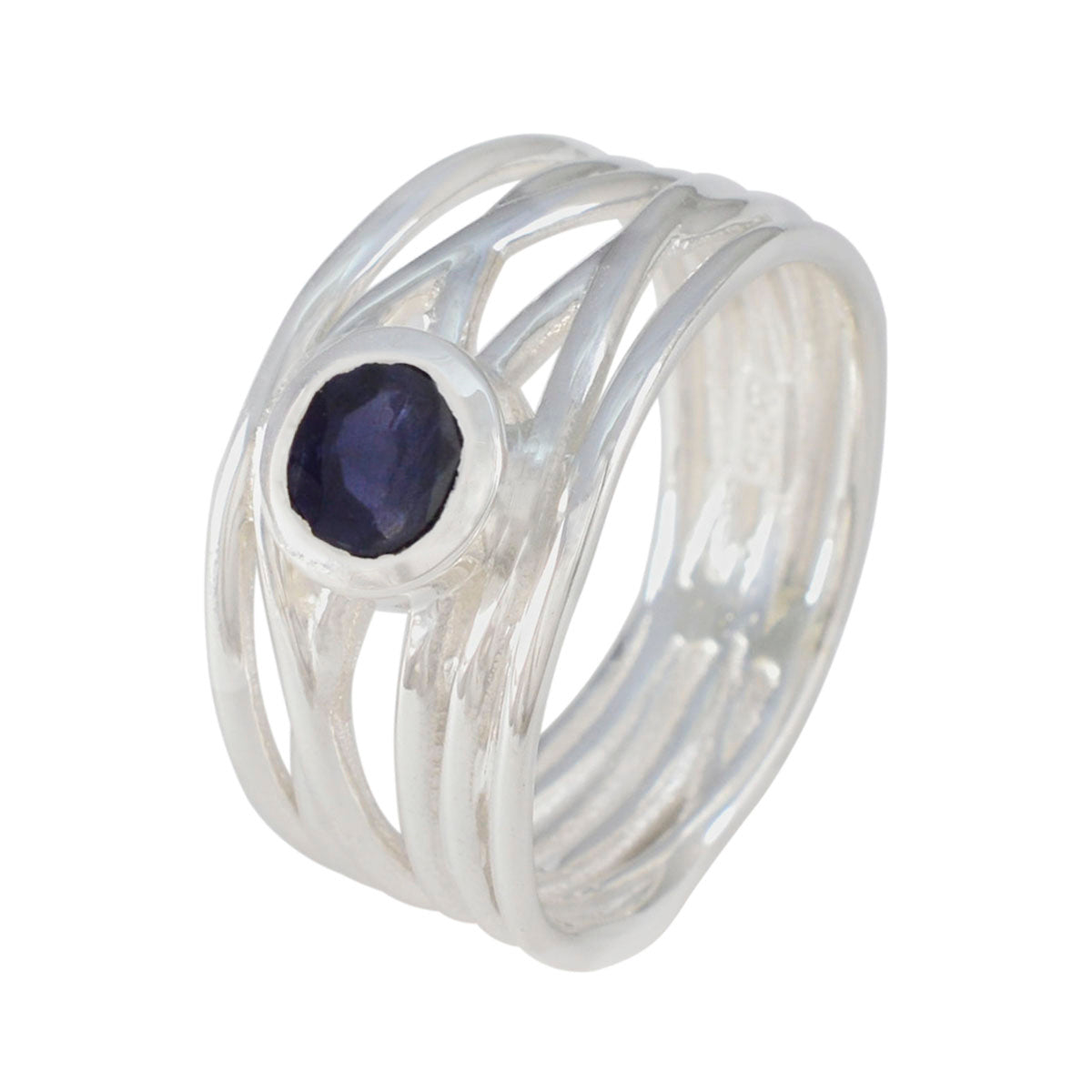 Iolite Solitaire Latin American 925 Silver Blue Gemstones Eye catching Rope Wire Band Jewelry