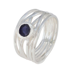 Iolite Solitaire Latin American 925 Silver Blue Gemstones Eye catching Rope Wire Band Jewelry