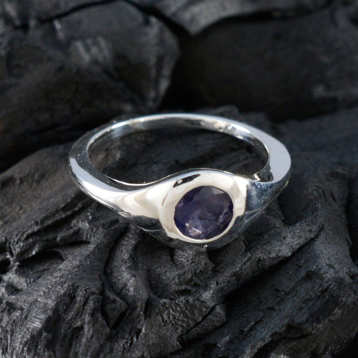 Iolite Solitaire French Sterling Silver Blue Gems Featherlight Modern Ring Jewelry