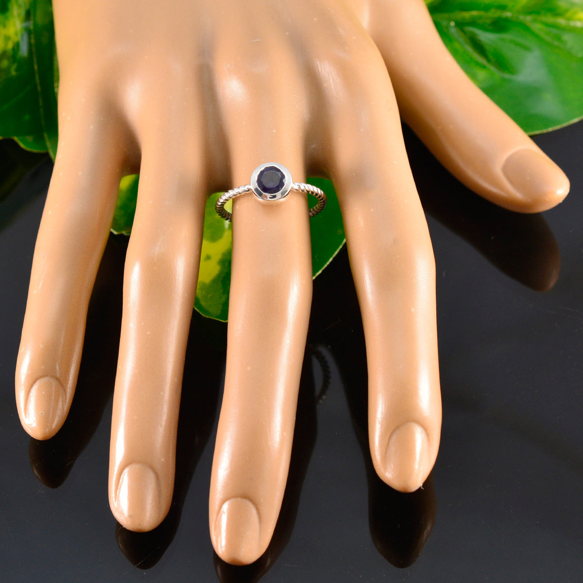 Iolite Solitaire American 925 Sterling Silver Blue Gems Delicate Graceful Ring Jewelry