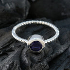 Iolite Solitaire American 925 Sterling Silver Blue Gems Delicate Graceful Ring Jewelry