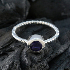 Iolite Solitaire American 925 Sterling Silver Blue Gems Delicate Graceful Ring Jewelry