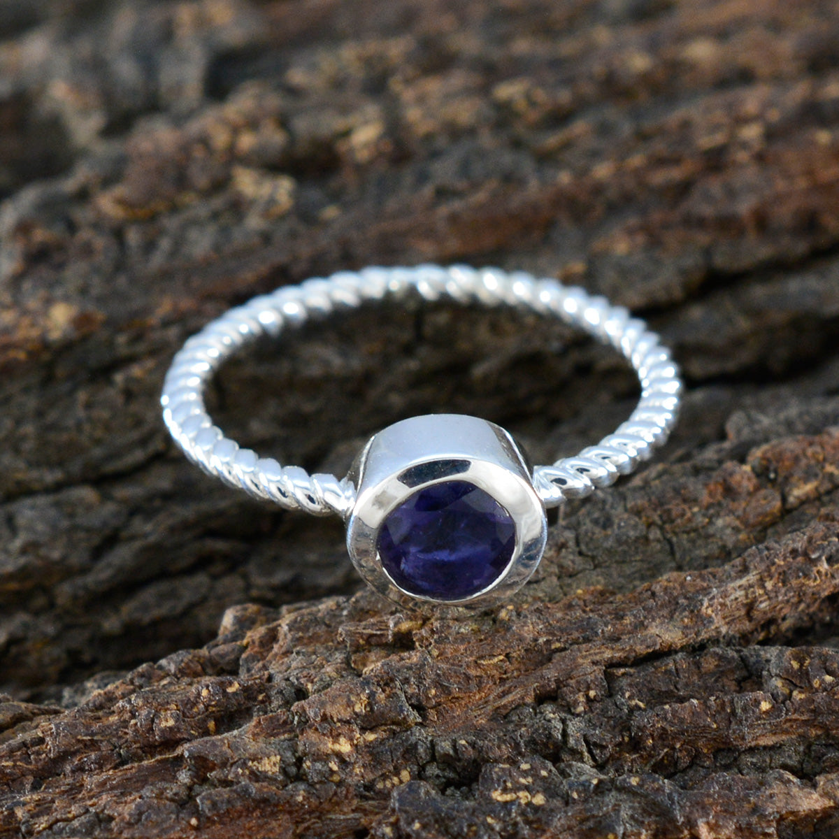 Iolite Solitaire American 925 Sterling Silver Blue Gems Delicate Graceful Ring Jewelry