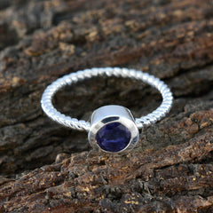 Iolite Solitaire American 925 Sterling Silver Blue Gems Delicate Graceful Ring Jewelry