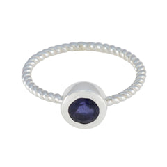 Iolite Solitaire American 925 Sterling Silver Blue Gems Delicate Graceful Ring Jewelry